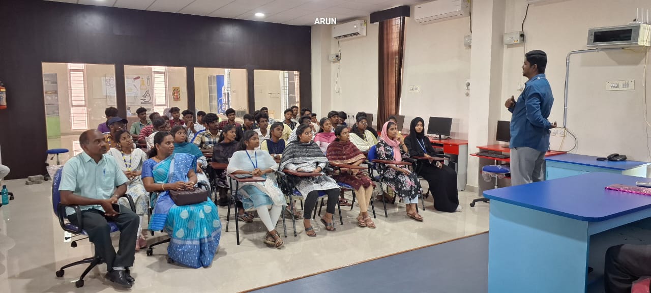  Seminar on Chemistry in Everyday life: Applications and Impacts was held at Innovation Hub on 01.08.2024. Mr. N.Balakrishnan, Lecturer, Department of Chemistry, Government Polytechnic College, Coimbatore was the  Resource Person explained the importance of chemistry in everyday life, citing examples from food, medicine, and personal care products.He discussed the chemical processes behind common phenomena, such as cooking, digestion, and cleaning. 41 students and 4 Professors (totally 45 participants) from Kongunadu Arts and Science College, Coimbatore attended the Seminar.  