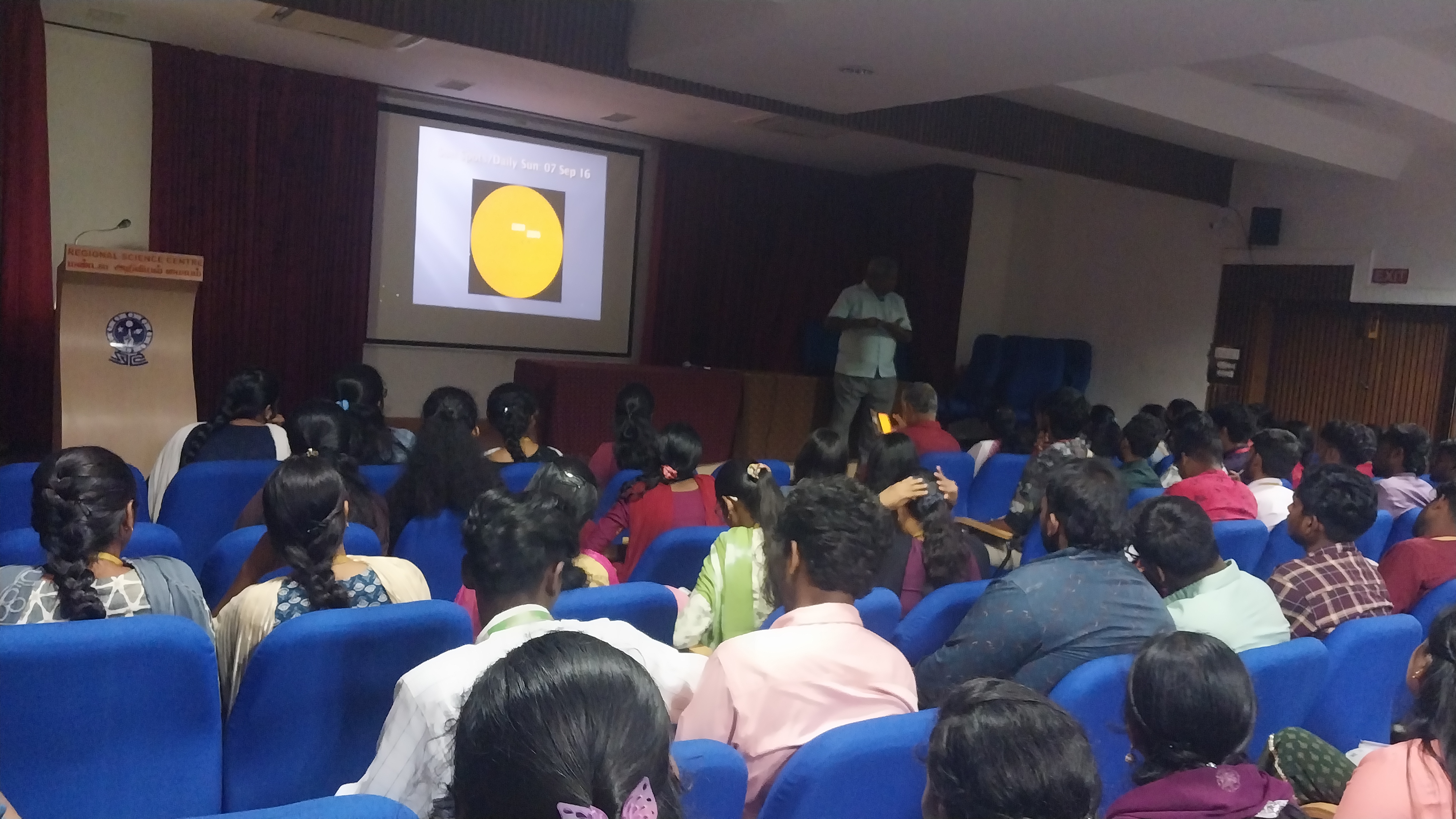  One-day workshop on Astronomy and Astrophysics for college students was organised  at Regional Science Centre,Coimbatore on 04.07.2024. This workshop aimed to introduce participants to the fascinating world of astronomy. Prof.K.Sakthivel , Former Professor of Physics, PSG College of Technology and R.Rameshan, Retired Headmaster with extensive experience in astronomy handled the sessions. The hands-on session focused on observing sunspots through telescopes equipped with solar filters. Participants had the opportunity to observe sunspots in real-time, noting their patterns and movements. 79 students from various colleges attended this workshop. Certificates of participation were distributed to all attendees, acknowledging their involvement in the program.   